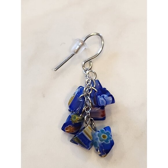 Sterling Silver Colorful Millefiori Glass Bead Dangle Earrings - Picture 5 of 5